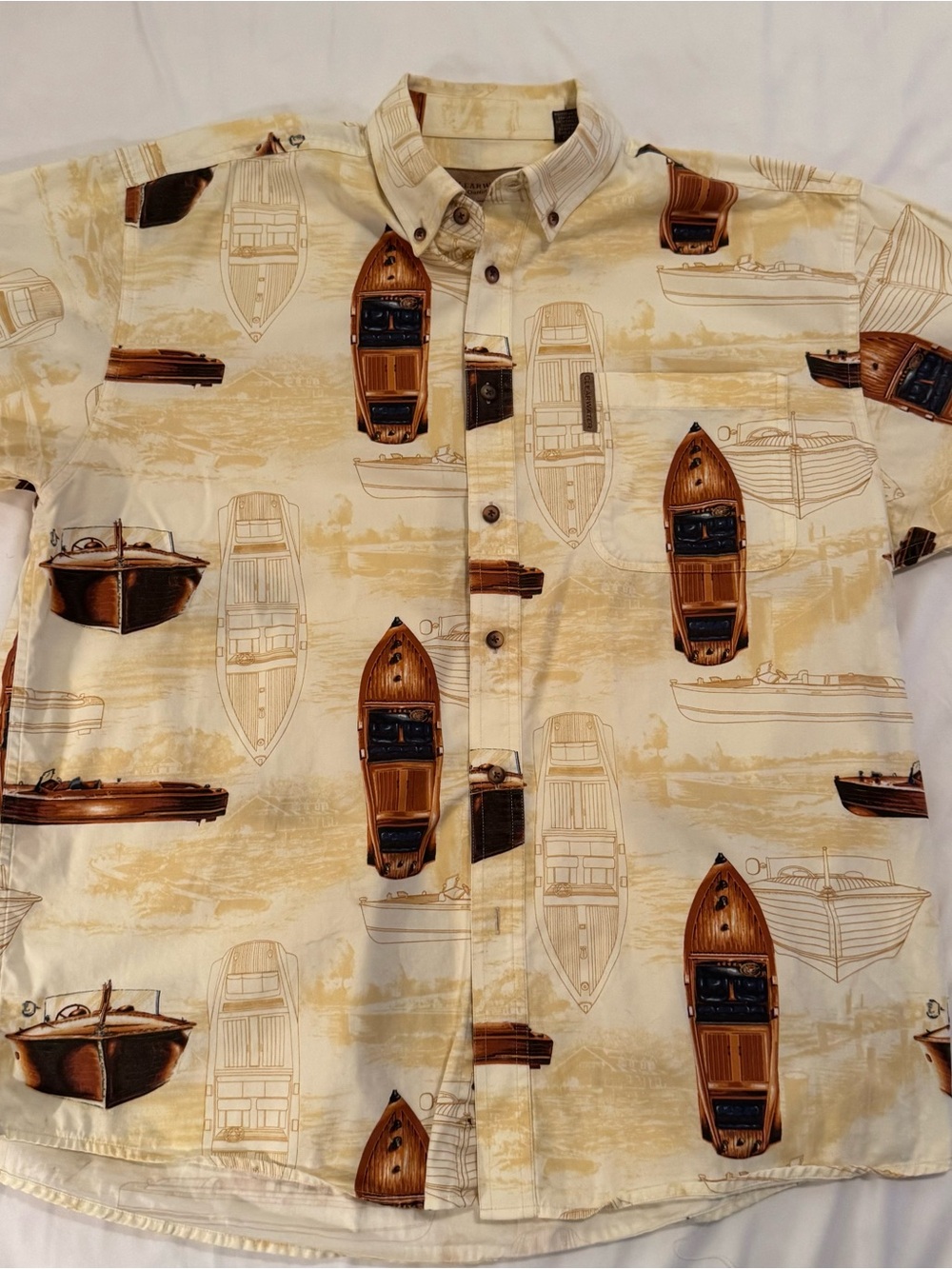 Clearwater Men's Beige Canoe Print Short-Sleeve Shirt Size Large